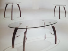 Load image into Gallery viewer, Modern style clear oval glass Coffee Table set with double deck and brown cherry finish legs 