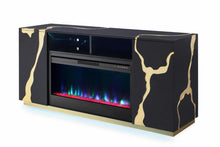 Load image into Gallery viewer, Great Vein TV Stand Fireplace in Black, White and Silver